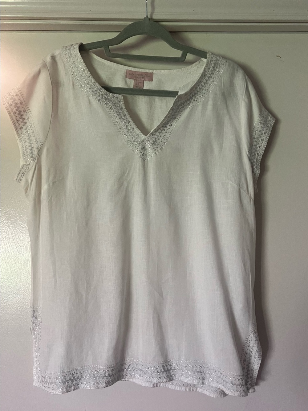 Saint Tropez West White Embroidered V-Neck Short Sleeve Tunic